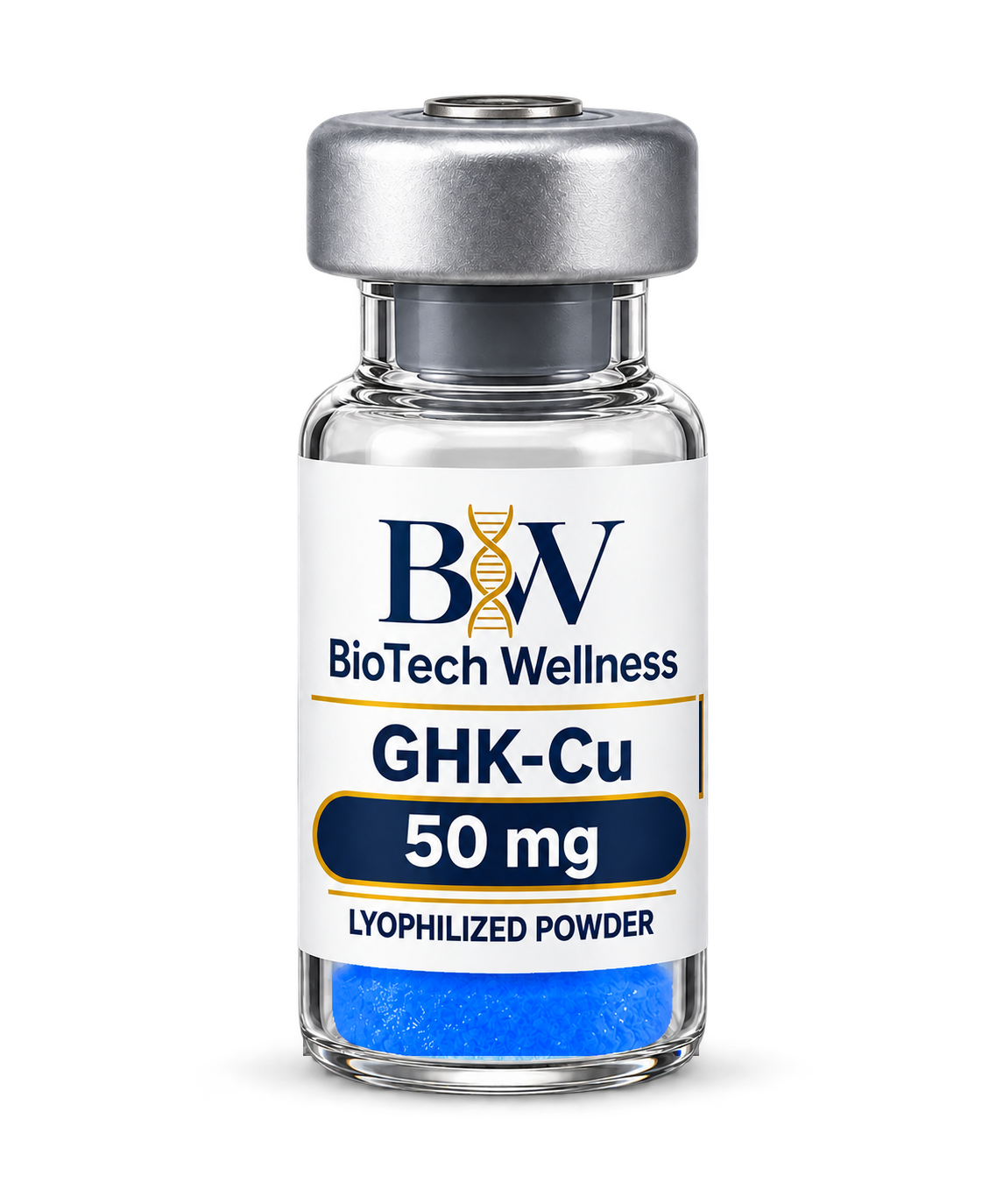 BioTech Wellness GHK-Cu 50 mg vial with royal blue powder