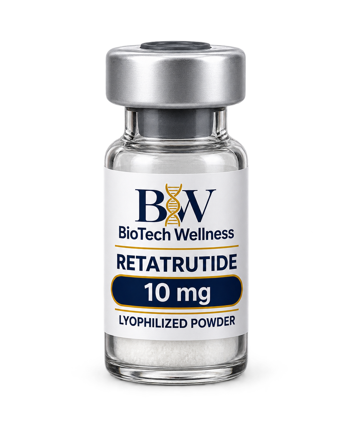 BioTech Wellness Retatrutide 10 mg vial with white powder